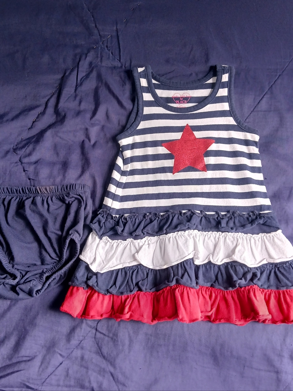 Place Navy and White Striped Tank Dress with Pink Heart Print